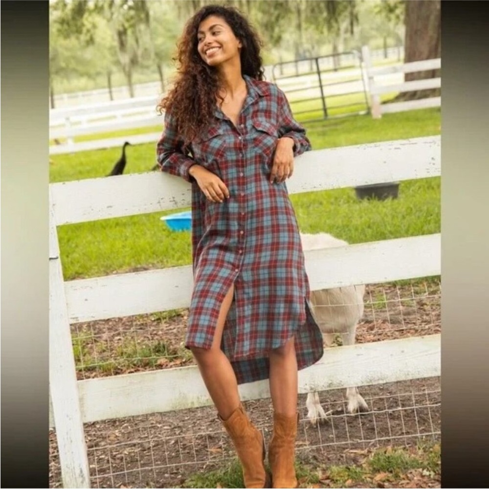 NATURAL LIFE Plaid Midi Dress - Red and Blue